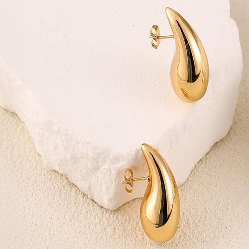 Gold Tear Earring - Elika - Modalova