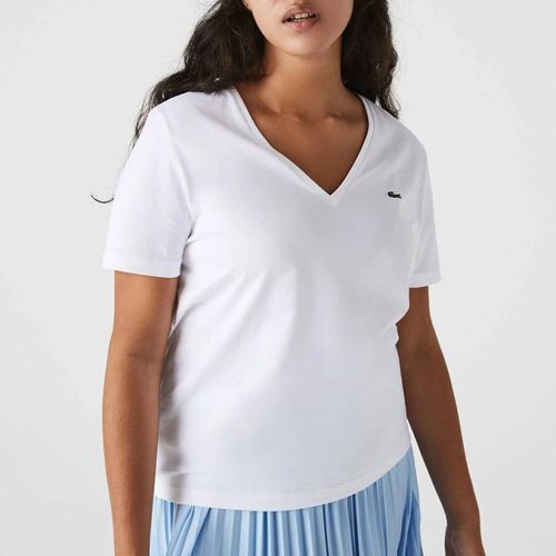 White V-Neck Cotton T-Shirt - Lacoste - Modalova