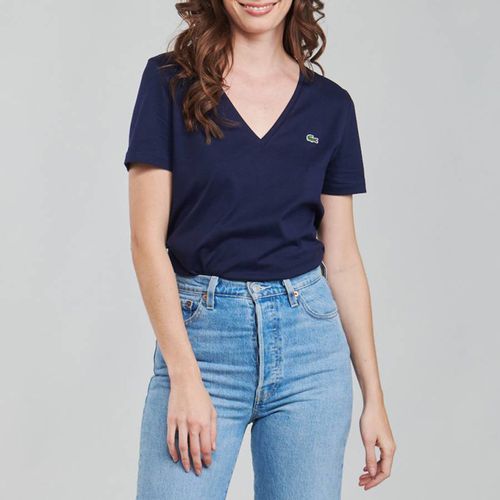 Navy V-Neck Cotton T-Shirt - Lacoste - Modalova