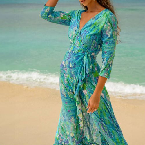 Turquoise Glow Maxi Ruffle Wrap Dress (Long) - Sophia Alexia - Modalova