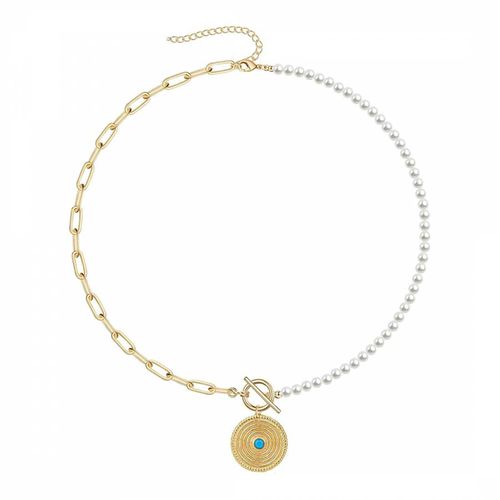 K Pearl & Chain Link Turquoise Disc Necklace - Chloe Collection by Liv Oliver - Modalova