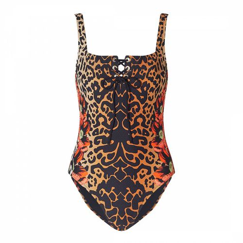 Multi Leopard Lace Up Square Neck Swimsuit - Heidi Klein - Modalova