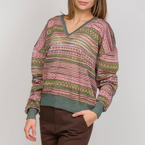 Pink/Teal V-Neck Cotton Blend Jumper - M Missoni - Modalova