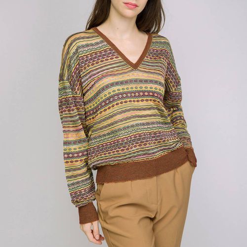 Brown/Yellow V-Neck Cotton Blend Jumper - M Missoni - Modalova