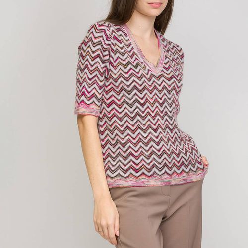 Pink V-Neck Patterned Wool Blend Top - M Missoni - Modalova