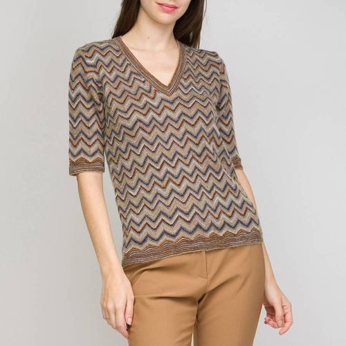 Tan V-Neck Pattern Wool Blend Top - M Missoni - Modalova