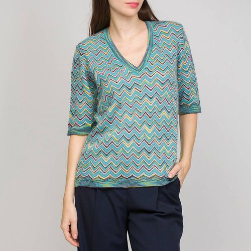 Turquoise V-Neck Pattern Wool Blend Top - M Missoni - Modalova