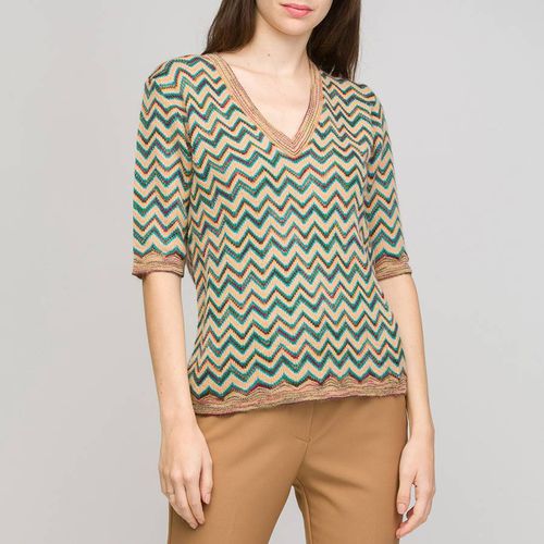 Beige/Blue V-Neck Pattern Wool Blend Top - M Missoni - Modalova