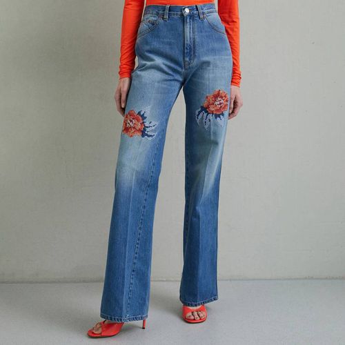 Mid Blue Wide Leg Embroidered Jeans - Victoria Beckham - Modalova