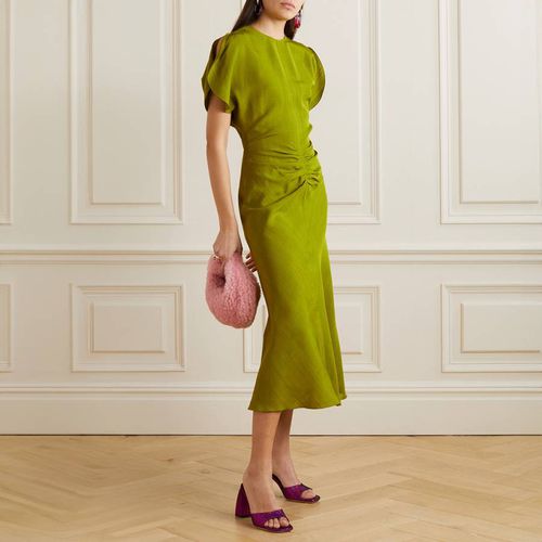 Green Ruched Midi Dress - Victoria Beckham - Modalova