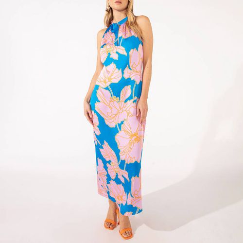 Blue/Pink Floral Satin Twist Neck Dress - Ro & Zo - Modalova