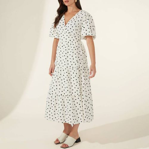 White Spot Linen Cotton Blend Midi Dress - Ro & Zo - Modalova