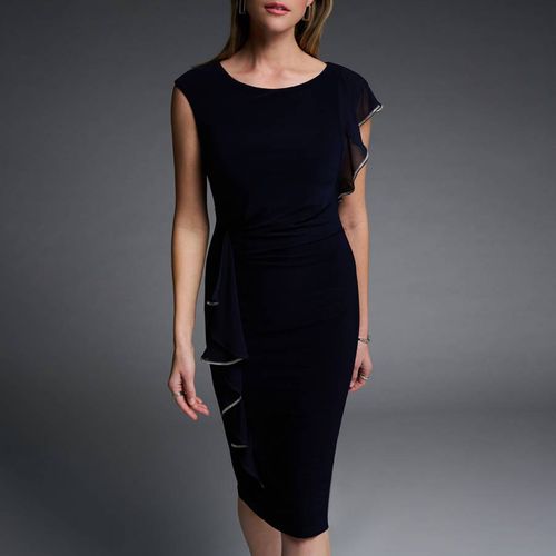 Navy Frill Midi Dress - Joseph Ribkoff - Modalova