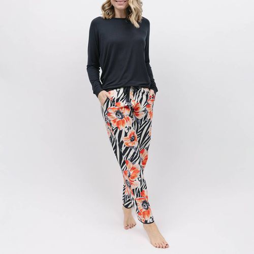 Black Nicole Jersey Top and Animal Floral Print Pyjama Set - Cyberjammies - Modalova
