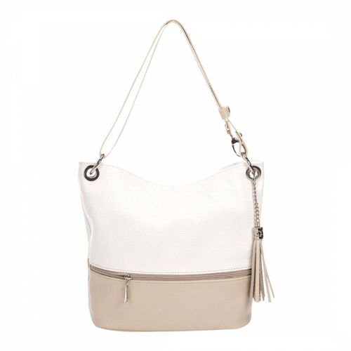 White/ Beige Leather Shoulder Bag - Massimo Castelli - Modalova