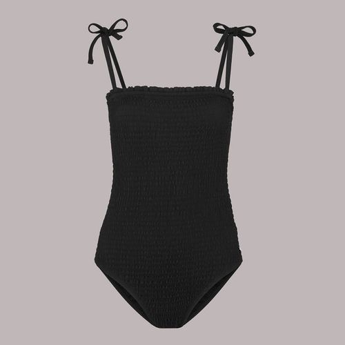 Black Shirred Tie Strap Swimsuit - WHISTLES - Modalova