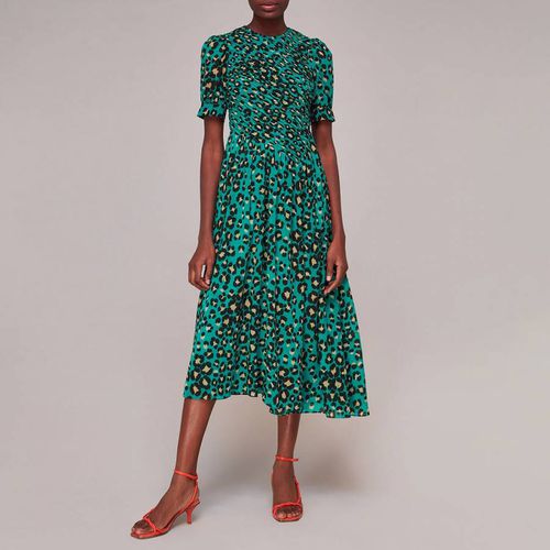 Green Painted Leopard Shirred Dress - WHISTLES - Modalova