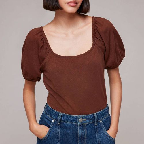 Brown Square Neck Cotton Top - WHISTLES - Modalova