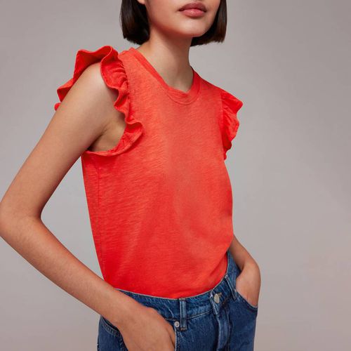 Red Frill Sleeve Cotton T-Shirt - WHISTLES - Modalova