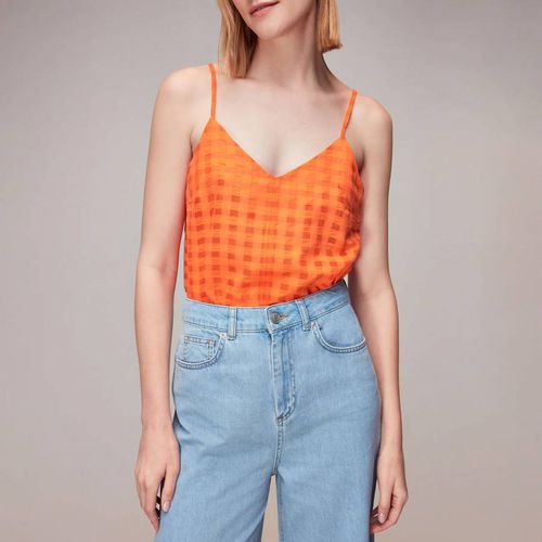 Orange Seersucker Cami Cotton Blend Top - WHISTLES - Modalova