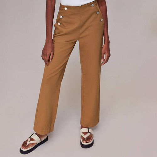 Tan Emily Button Front Cotton Trousers - WHISTLES - Modalova