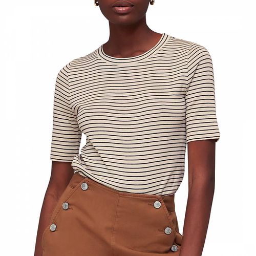 Beige Slim Stripe Cotton Blend T-Shirt - WHISTLES - Modalova
