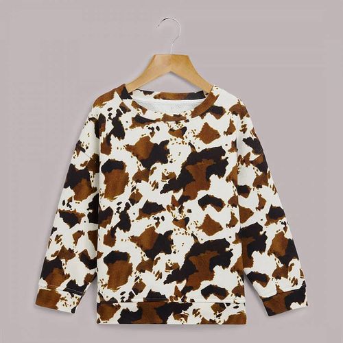 Girl'sBrown Cow Print Cotton Sweatshirt - WHISTLES - Modalova