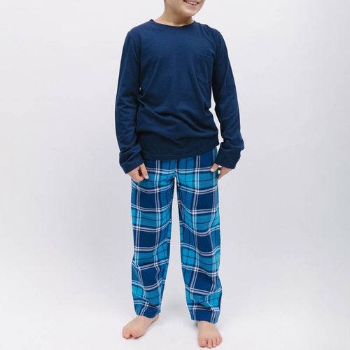Blue Felix Unisex Jersey Top and Check Pyjama Bottom Set - Cyberjammies - Modalova