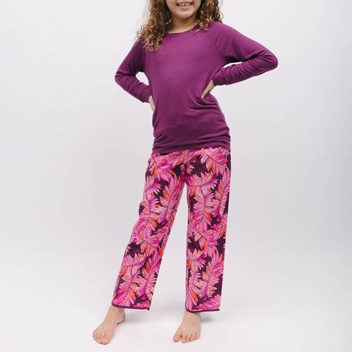 Purple Carina Girls Slouch Jersey Top and Palm Leaf Print Pyjama Set - Cyberjammies - Modalova