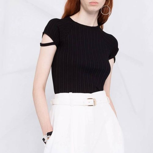 Black Ribbed Cut Out Cotton T-Shirt - HELMUT LANG - Modalova
