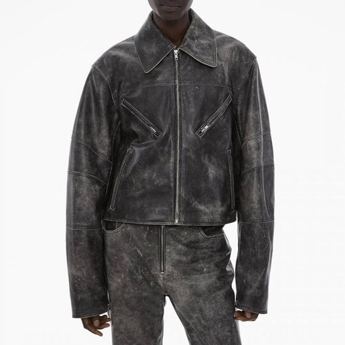 Leather Biker Zip Leather Jacket - HELMUT LANG - Modalova