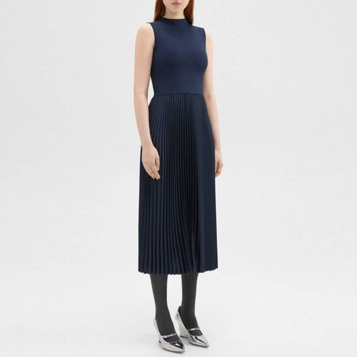 Navy Pleated Midi Dress - Theory - Modalova