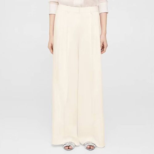 Cream Low Rise Pleated Linen Trousers - Theory - Modalova