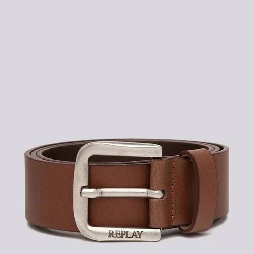 Brown Squared Logo Leather Belt - Replay - Modalova