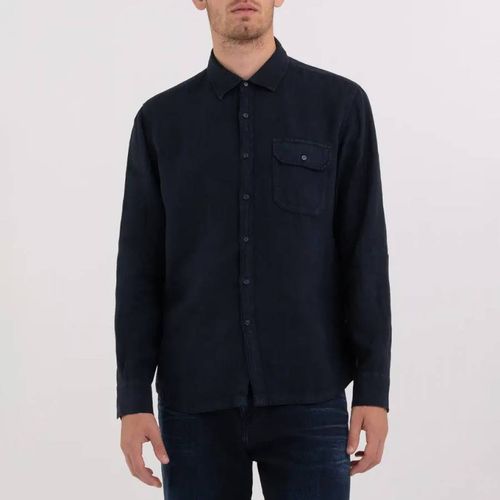 Navy Regular Fit Linen Shirt - Replay - Modalova