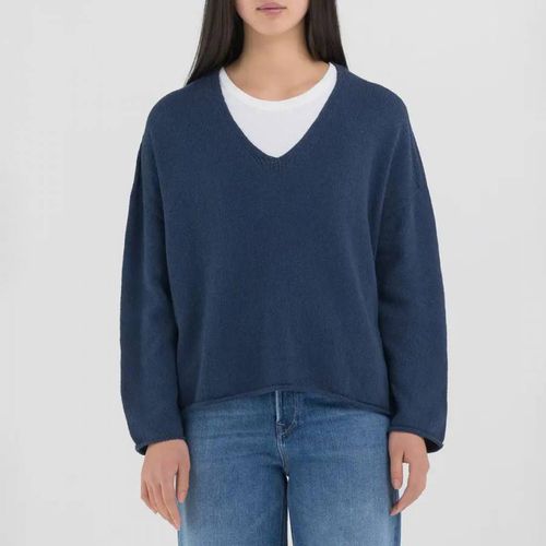 Navy V-Neck Cropped Jumper - Replay - Modalova