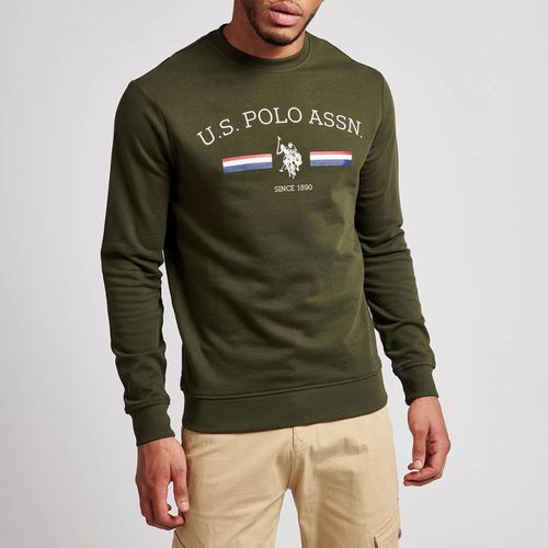 Khaki Raglan Printed Cotton Blend Sweatshirt - U.S. Polo Assn. - Modalova