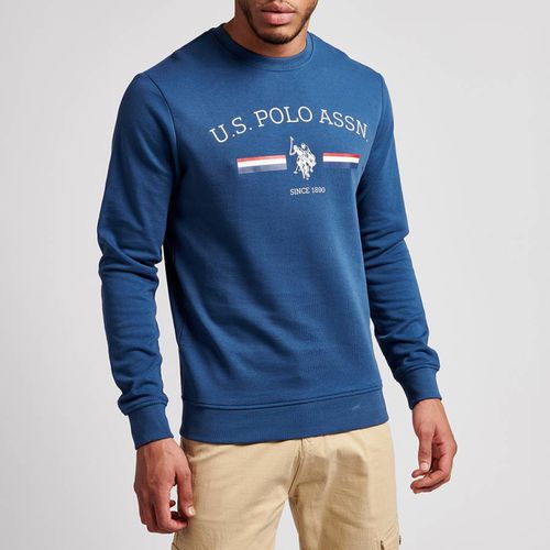 Blue Raglan Printed Cotton Blend Sweatshirt - U.S. Polo Assn. - Modalova