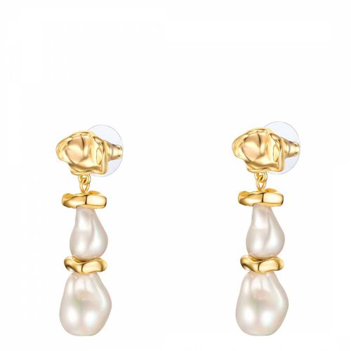 Yellow Gold Drop Pearl Earrings - Perldor - Modalova