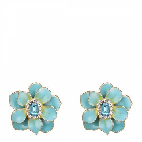 K Multi Blue Flower Enamel Statement Stud Earrings - Liv Oliver - Modalova