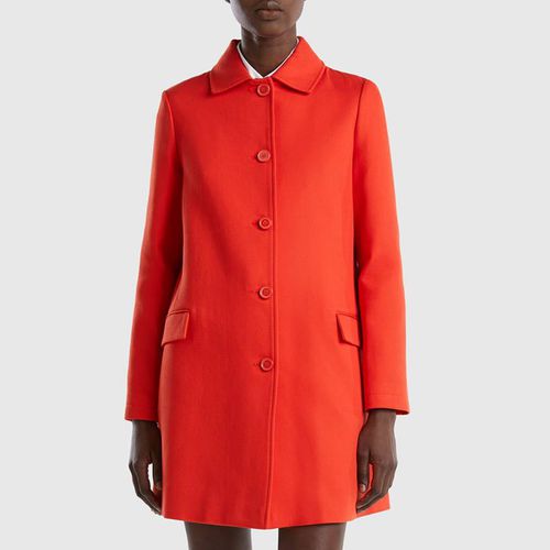 Red Longline Cotton Coat - United Colors of Benetton - Modalova