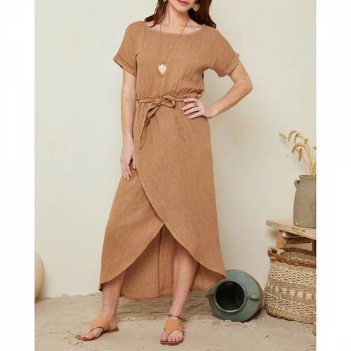 Beige Tie Waist Linen Maxi Dress - LE MONDE DU LIN - Modalova