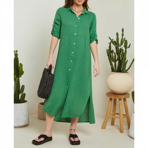 Green Button Down Linen Maxi Dress - LE MONDE DU LIN - Modalova