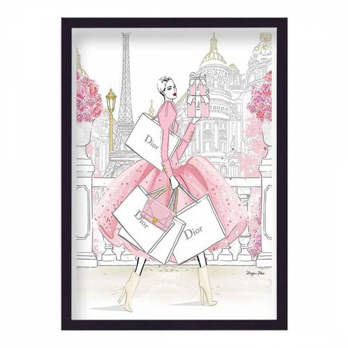 Dior Shopping In Paris Pink Gown Framed Print - Megan Hess - Modalova