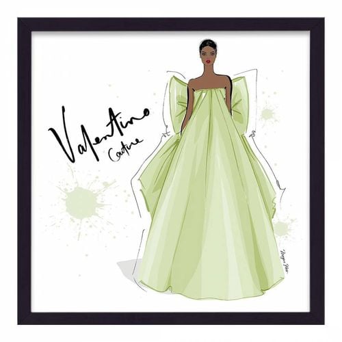 Valentino Couture Green Bowed Gown Framed Print - Megan Hess - Modalova