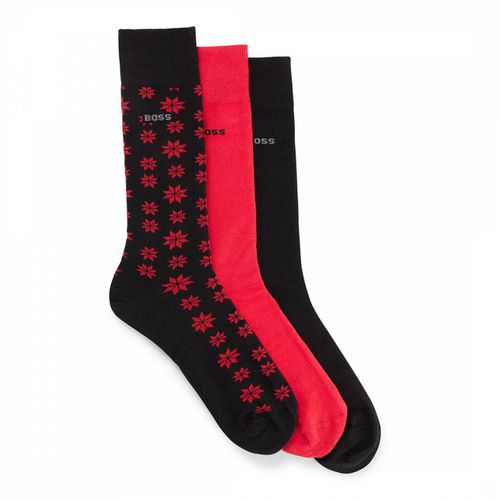 Black/Red 3-Pack Cotton Blend Socks - BOSS - Modalova