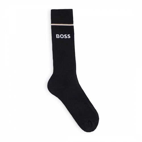 Black Ribbed Cotton Blend Socks - BOSS - Modalova
