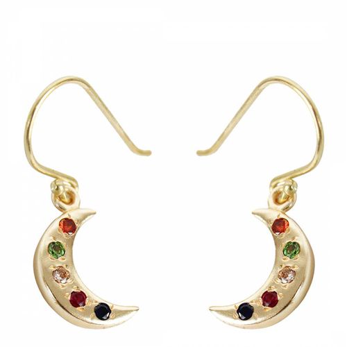 Gold Moon Gem Studded Hook Earrings - My Doris - Modalova