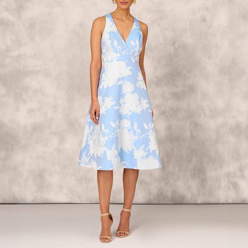 Blue and White Jacquard Midi Dress - Adrianna Papell - Modalova