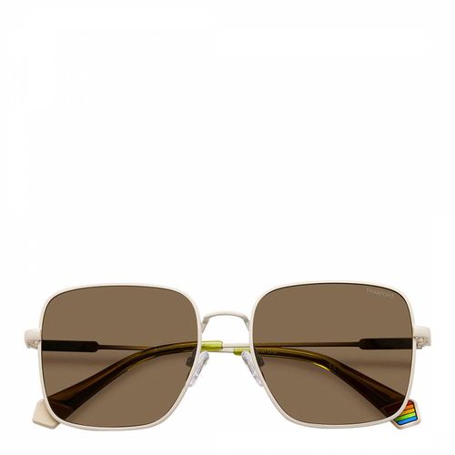 Matte Ivory Square Double Bridge Sunglasses - Polaroid - Modalova